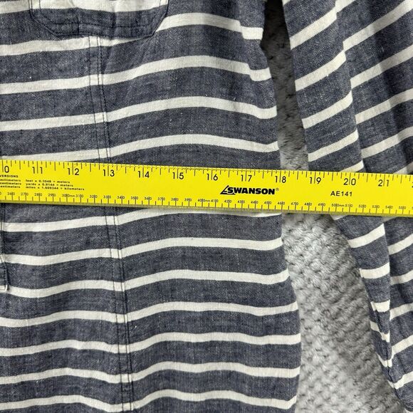 Boden Dress Womens 6R Gray Striped Linen Popover Button Up Knee Length Collared - Picture 12 of 15